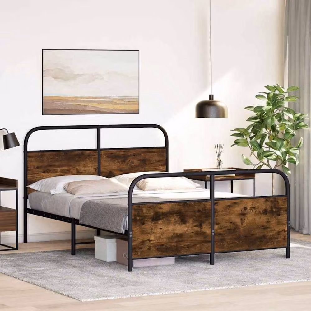 Berkfield Home Small Double Bed Frame in Smoked Oak and Brown Engineered Wood, W/D/H: 120 x 200 cm – 3