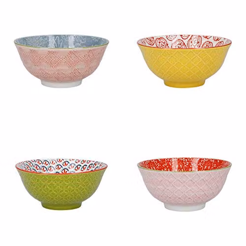 KitchenCraft Brights Floral Ceramic Cereal Bowl Set of 4, Multicolour, Diameter: 15 cm – 1