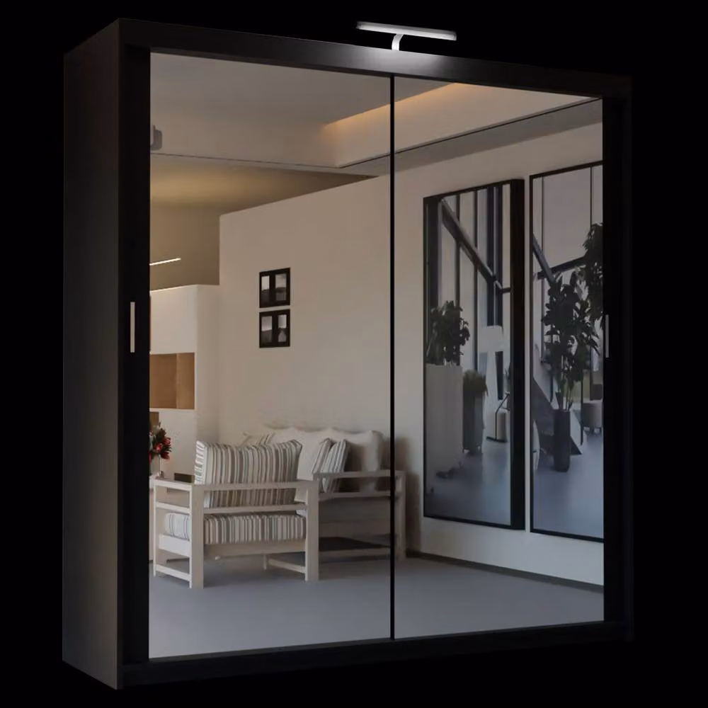 Sliding Wardrobes 4U Modern Black Mirror Sliding Wardrobe with Integrated LED Light W: 100 cm, H: 217 cm – 2
