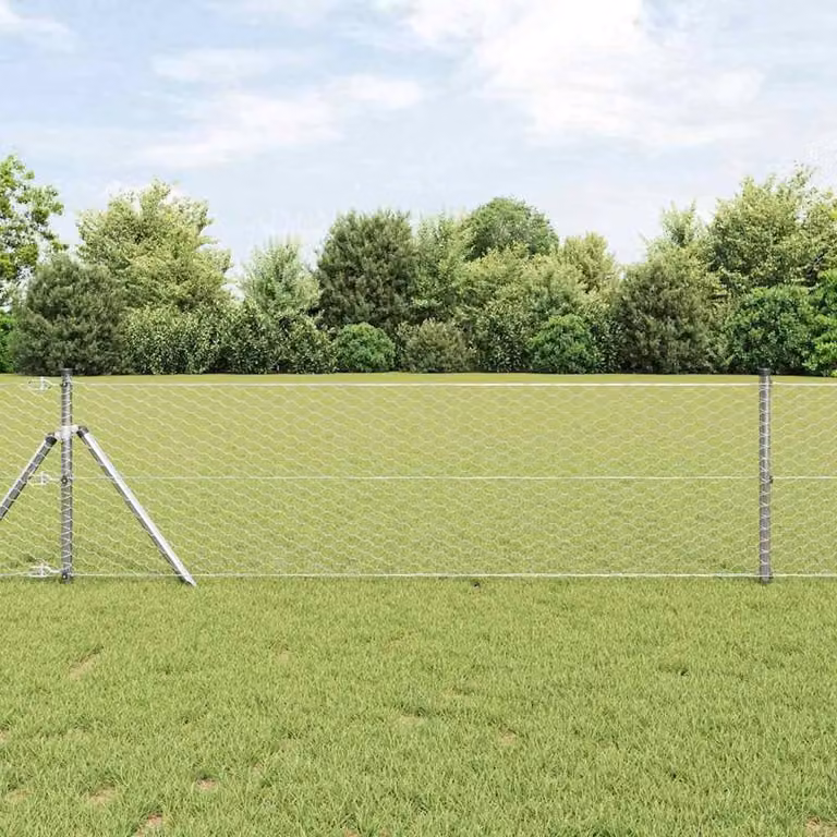 Berkfield Home Hexagon Fence in Silver Galvanised Steel, W: 0.6 m, L: 10 m
