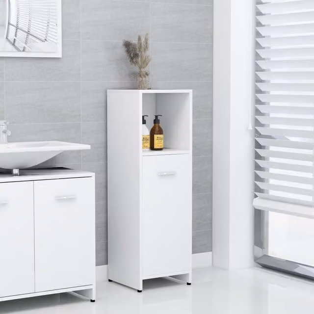 Berkfield Home Modern White Bathroom Cabinet with Hinged Doors and Internal Shelves, W/D/H: 30 x 30 x 95 cm