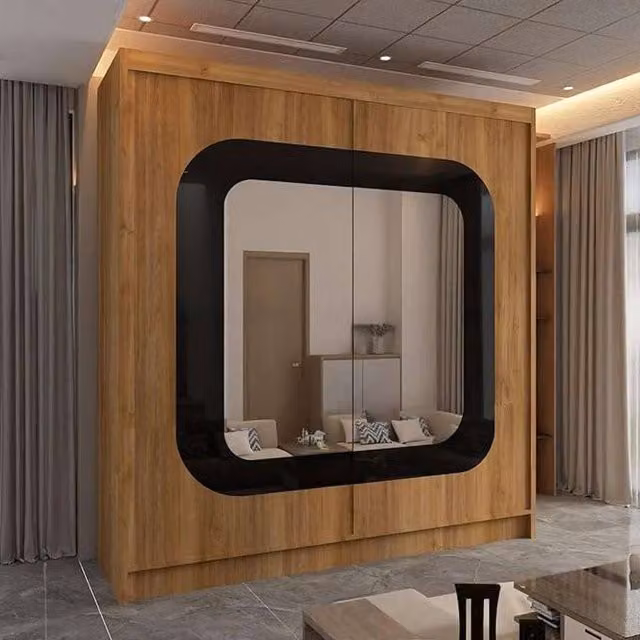 Sliding Wardrobes 4U Chenai Sliding Door Wardrobe with Mirror Glass Design, Walnut, W: 150 cm, H: 217 cm