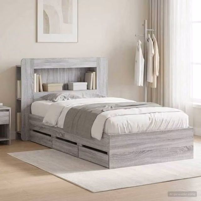 Berkfield Home Grey Sonoma Bed Frame with Storage Drawers, W/D/H: 80 x 200 cm, Engineered Wood – 1