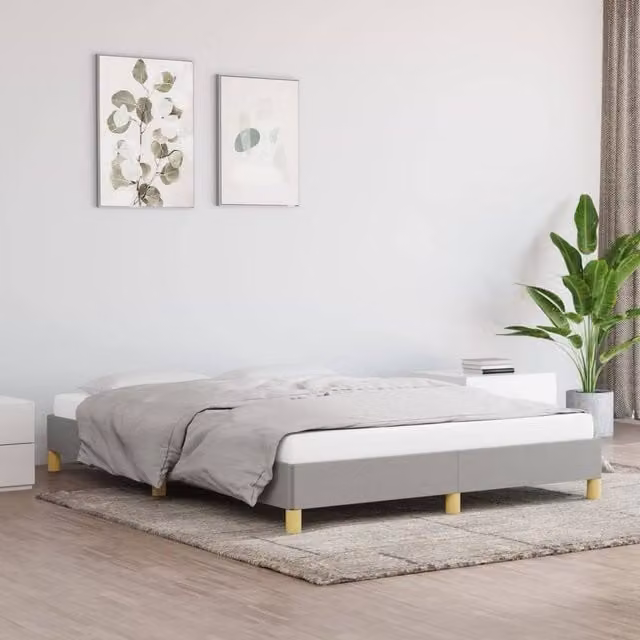 Berkfield Home Upholstered Fabric Double Bed Frame in Light Grey, W: 135 cm, L: 190 cm – 1