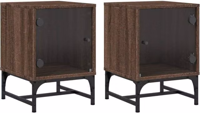Berkfield Home Bedside Cabinets with Glass Doors, 2 Pack, Brown Oak, W/D/H: 35 x 37 x 50 cm – 1