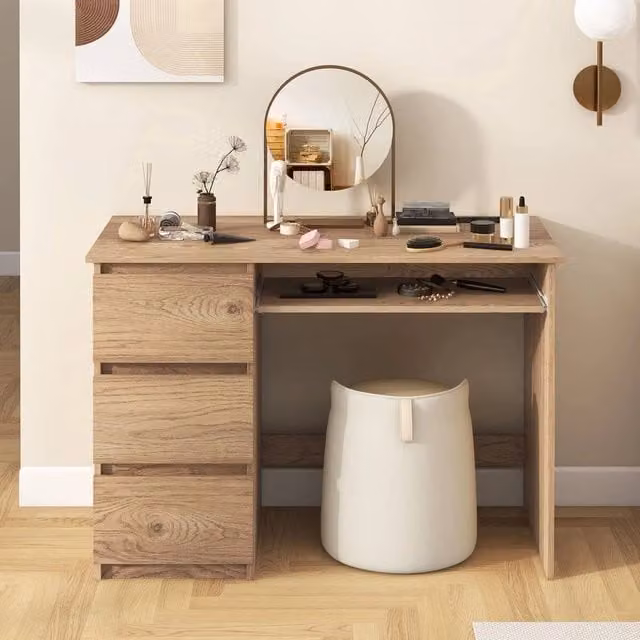 FORGEVIO Modern Office Computer Desk with Drawers in Brown – 1