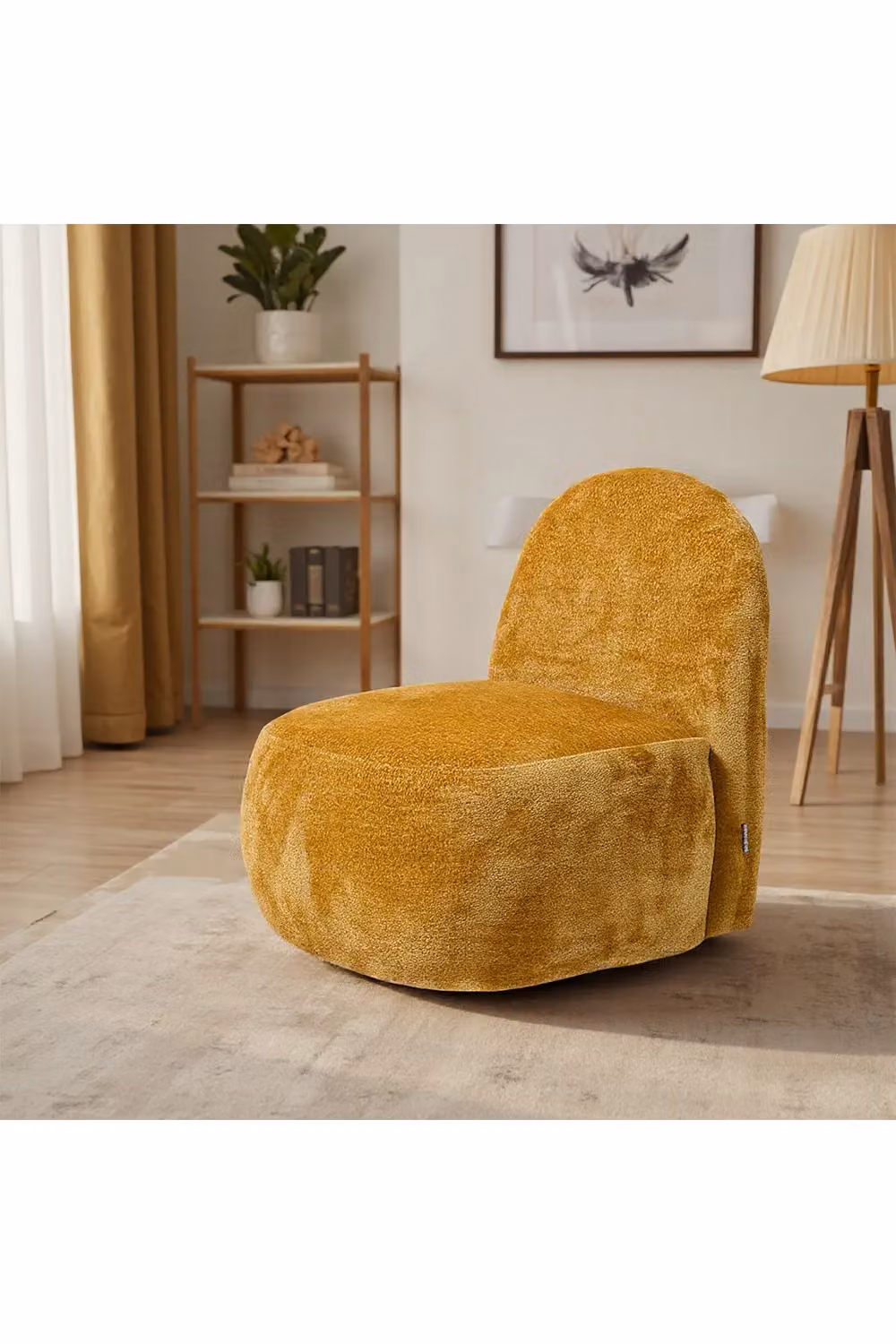 Living and Home Yellow Modern Chenille Upholstered Lounge Chair with Armrests – 2