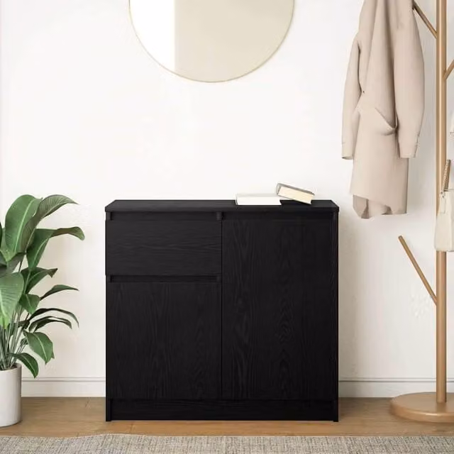 Berkfield Home Black Oak Sideboard with Drawer, W/D/H: 71 x 35 x 65 cm