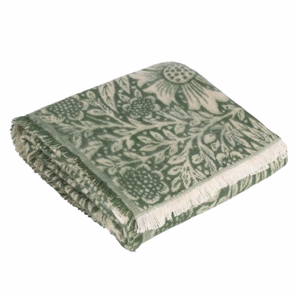 Morris & Co. Marigold Jacquard Throw with Fringes, Green, W: 130 cm, L: 170 cm – 3