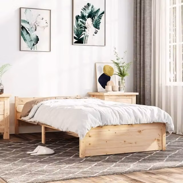 Berkfield Home Small Single Solid Wood Pine Bed Frame in Brown, W: 75 cm, L: 190 cm – 1