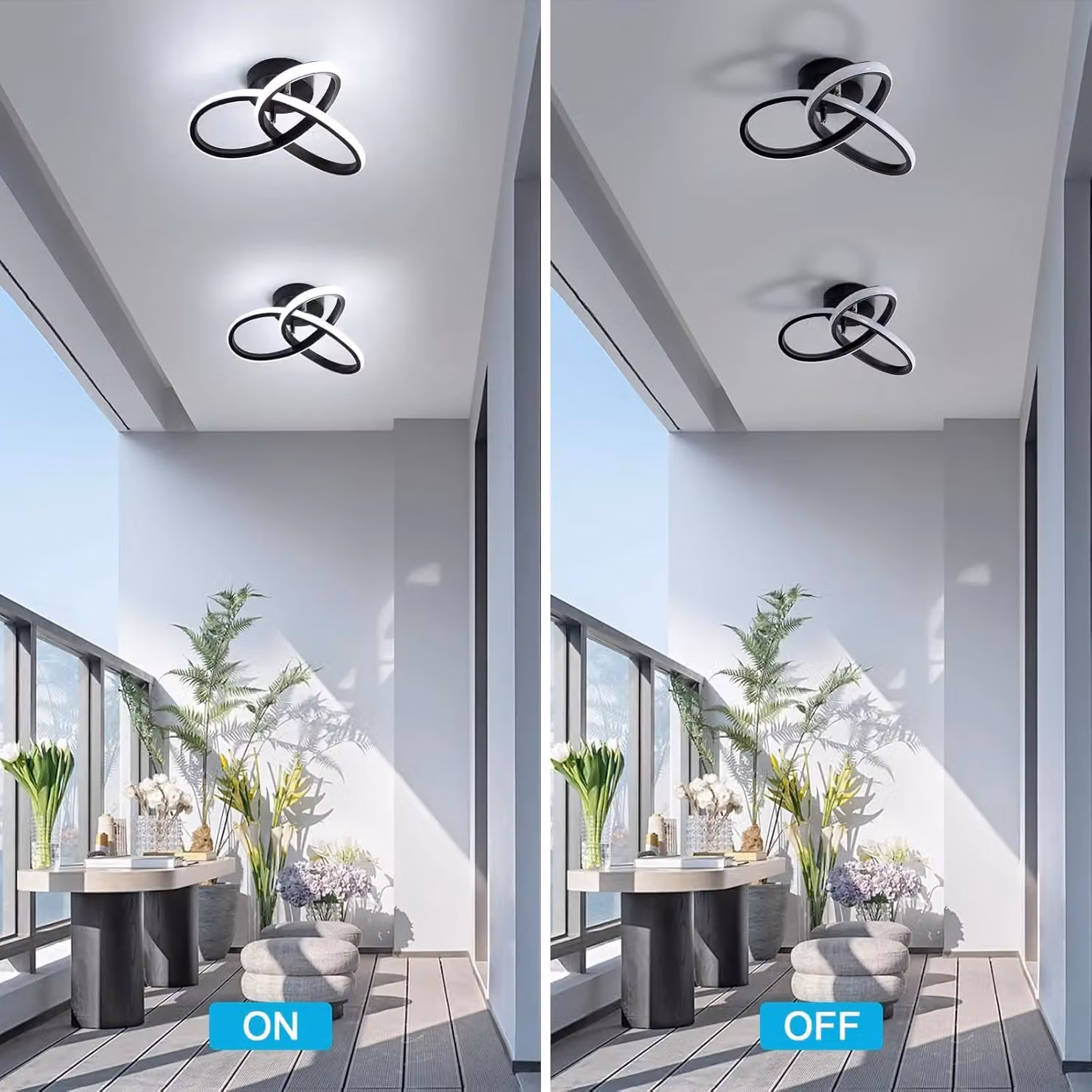 COMELY Modern Clover-Shaped LED Ceiling Light, 22W, 6500K Cool White, Black – 8