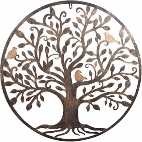 DEENZ Brown Bronze Tree of Life Round Metal Wall Art Hanging Sculpture with Birds and Leaves, Diameter: 40 cm – 2