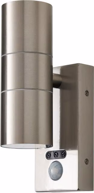 Litecraft Kenn Outdoor PIR Motion Sensor Up and Down Wall Light in Stainless Steel Grey