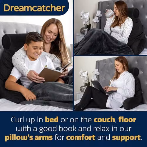 Dreamcatcher XL Memory Foam Reading Pillow in Black Velvet with Contoured Neck and Back Support – 6