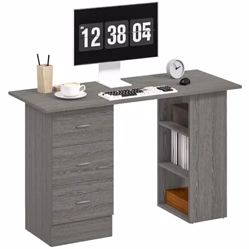 HOMCOM Grey Computer Desk with Drawers, W/D/H: 120 x 49 x 72 cm – 1