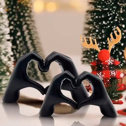 Huhote Modern Heart Hands Sculpture, Black Minimalist Love Gesture Tabletop Decor – 6
