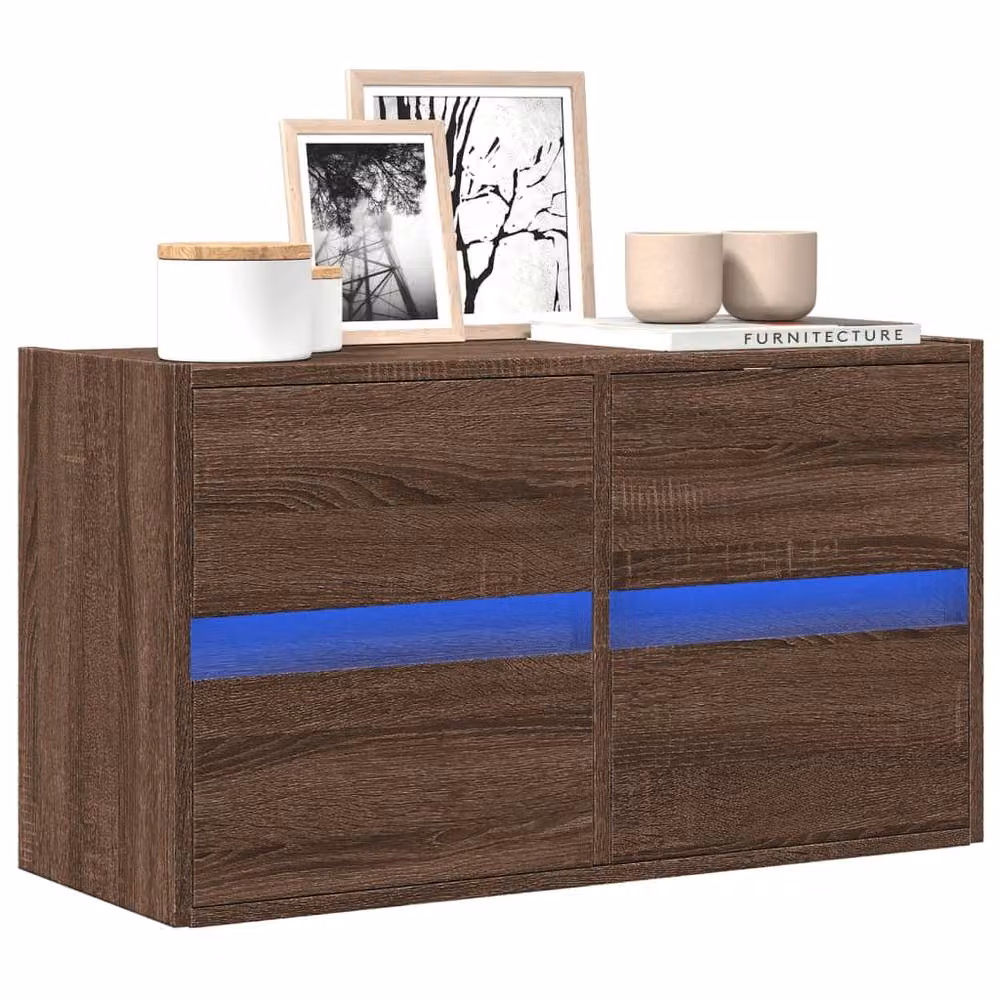 Berkfield Home Modern TV Wall Cabinet with LED Lights in Brown Oak, W: 80 cm, D: 31 cm, H: 45 cm – 2