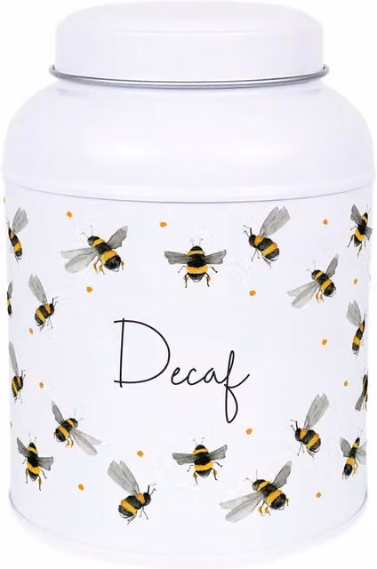 Purely Home Scattered Bees Decaf Metal Kitchen Storage Tin with Small Dome Lid, White Floral Design