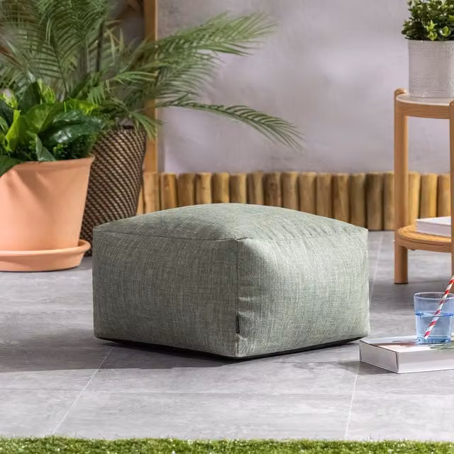 Amara Outdoor Woven Rattan Bean Bag Footstool in Green