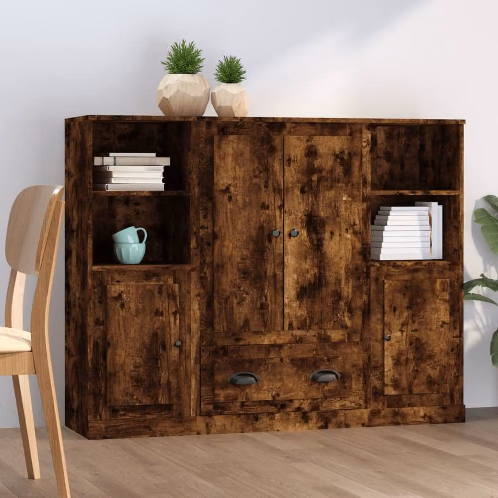 Berkfield Home Set of 3 Smoked Oak Highboards in Brown Engineered Wood – 2