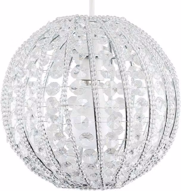 FORGEVIO Clear Acrylic Jewel Sphere Pendant Ceiling Light Shade in Silver