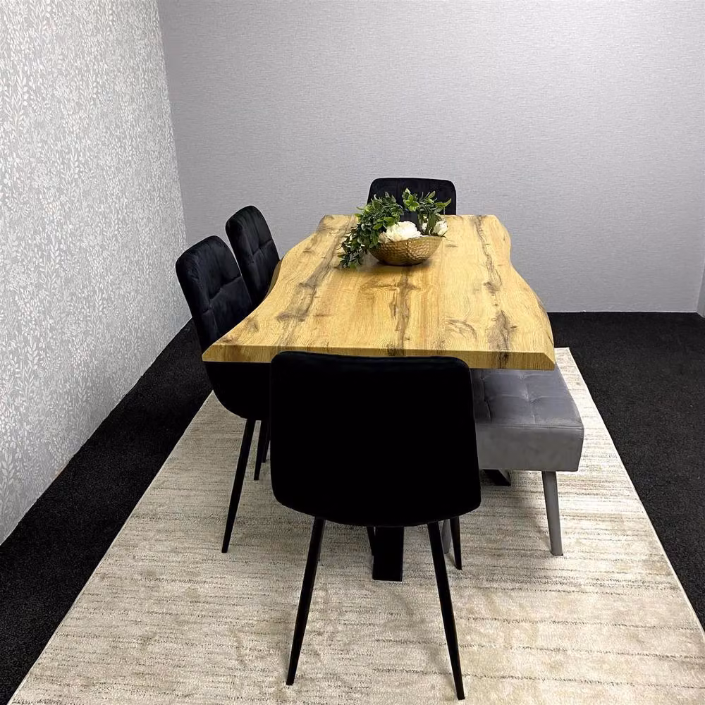 KOSY KOALA Modern Rectangular Dining Set with Velvet Chairs and Reinforced Wooden Benches in Brown, Black or Grey – 9