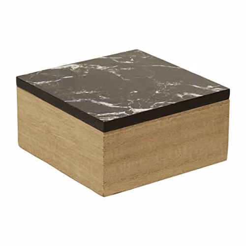 Premier Housewares Black Marble Effect Square Wooden Trinket Box with Lid W/D/H: 12.0 x 12.0 x 6.0 cm – 2
