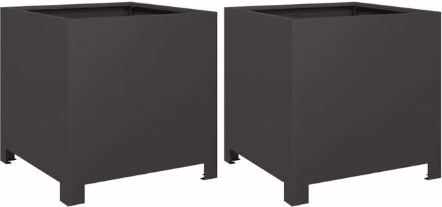 Berkfield Home Garden Steel Planter Tubs, 2 Pack, Black, W/D/H: 40 x 40 x 40 cm
