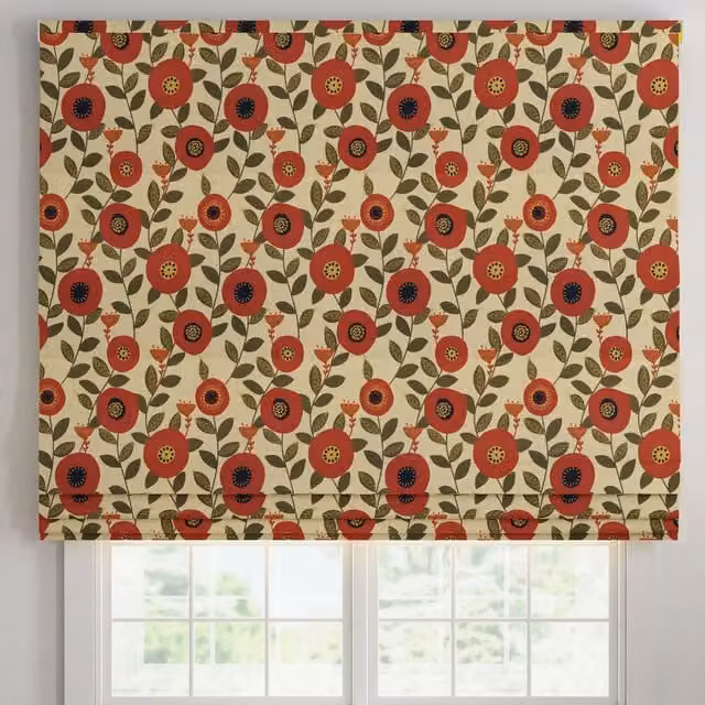ANTE DECOR Seville Printed Cotton Made To Measure Roman Blind in Burnt Umber with Blackout Floral Design