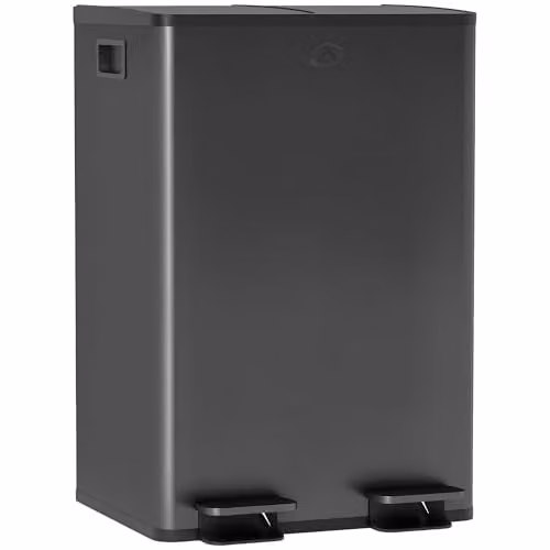 HOMCOM Dual Kitchen Pedal Bin with Soft Close Lids and Odour Filter, Black Stainless Steel, 2 x 28L