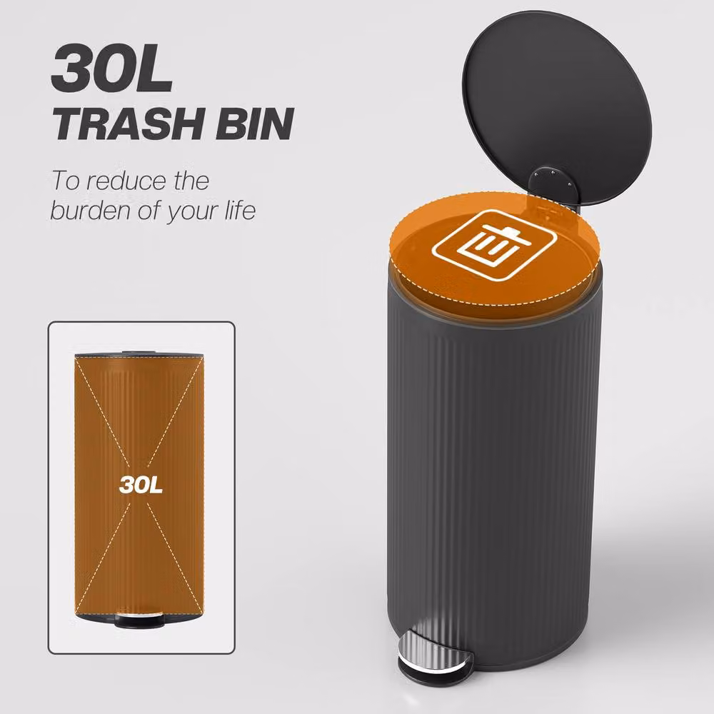 STILVORA 30L Black Pedal Bin with Soft-Close Lid and Removable Inner Bucket – 5