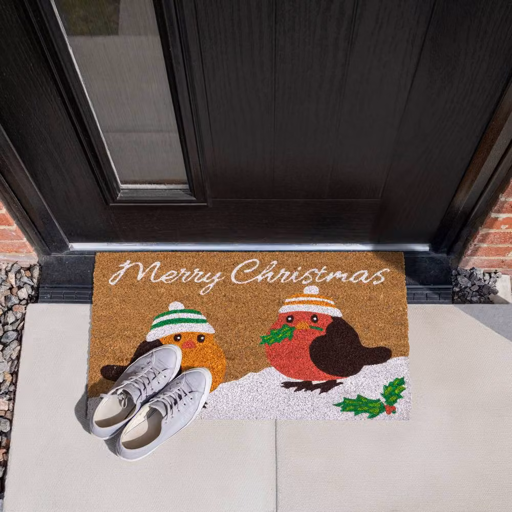 JVL Christmas Coir and PVC Doormat with Robins Design, Multicolour, W: 40 cm, D: 60 cm – 4