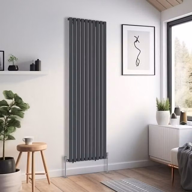 Right Radiators Oval Single Panel Vertical Radiator in Anthracite Grey, H 180 cm x W 59 cm