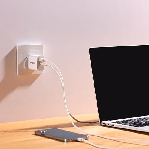 Maplin 35W 2 Port USB Wall Charger with 1x USB-A and 1x USB-C PD QC 3.0, White – 2