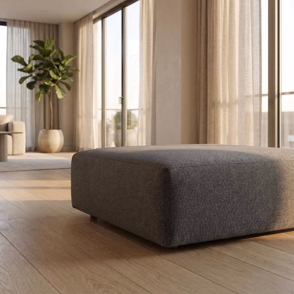 Abakus Direct Tokyo Modern Cube Footstool in Grey Brushed Fabric – 4