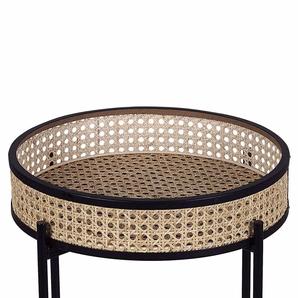 Wyld and Coco Detachable Top Round Side Table in Matt Black and Natural Rattan, Diameter: 36 cm, Height: 43 cm – 4