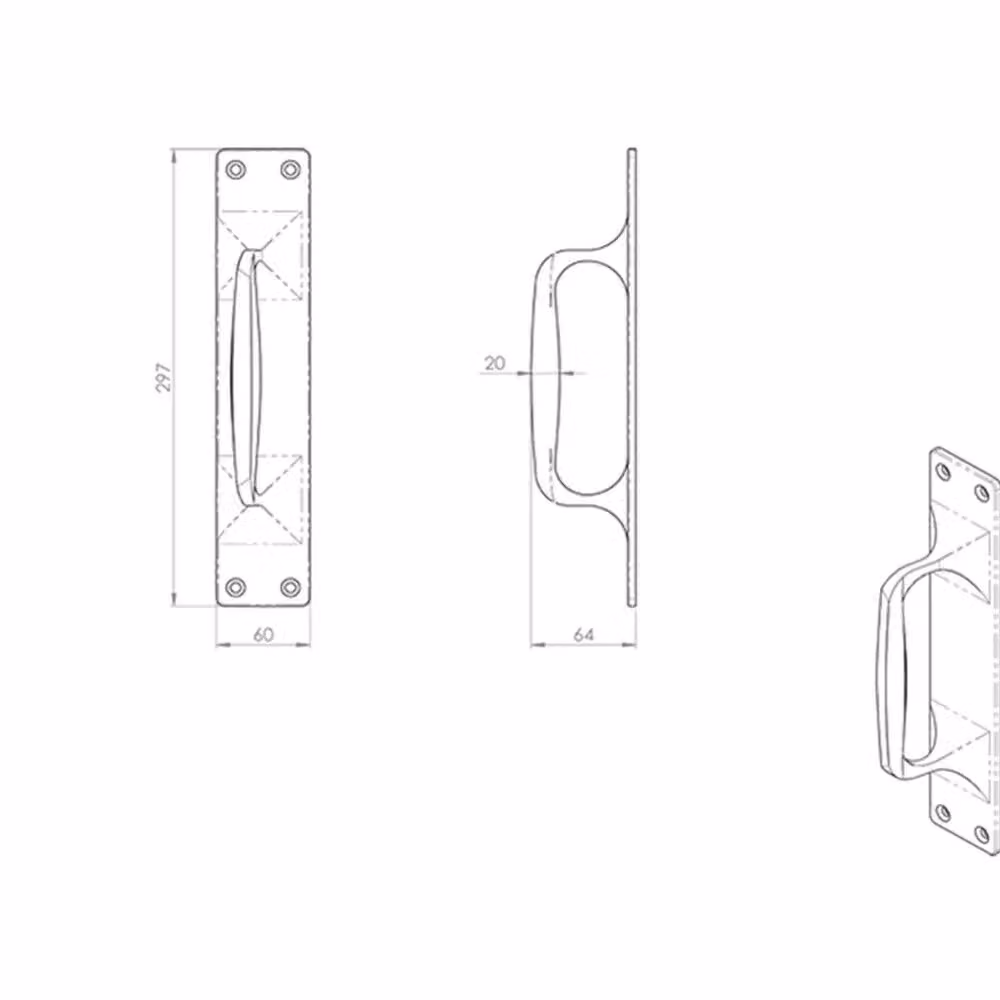 Loops One Piece Door Pull Handle on Backplate in Polished Brass, Length: 297 mm – 2