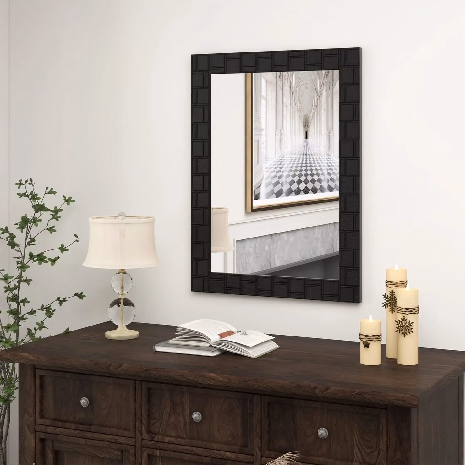 Costway Rectangular Wooden Framed Wall Mirror in Black, W: 80 cm, H: 60 cm – 4