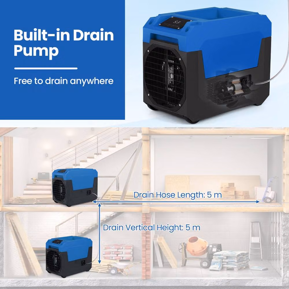 Costway Commercial Industrial Dehumidifier with Pump, 60L/Day, Blue – 3