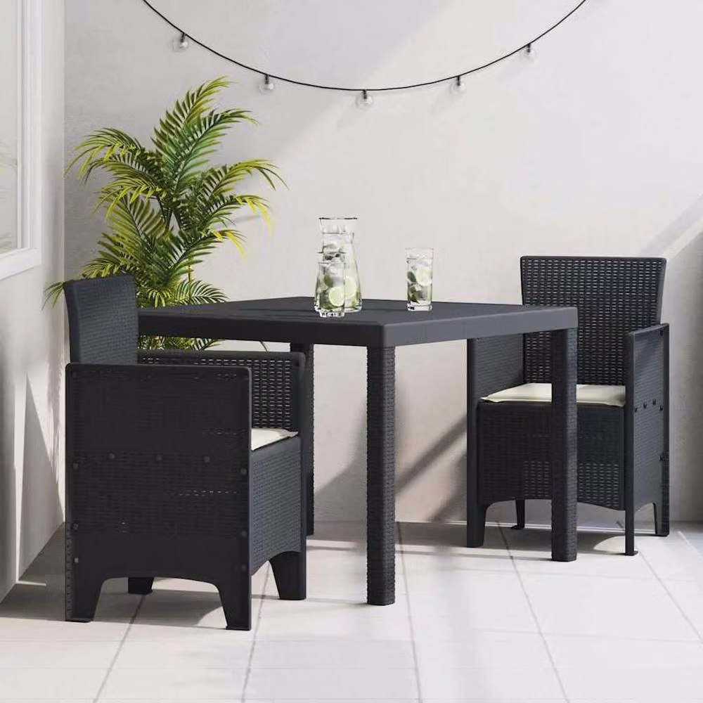 Berkfield Home Modern 3 Piece Anthracite Poly Rattan Garden Dining Set with Cushions – 2