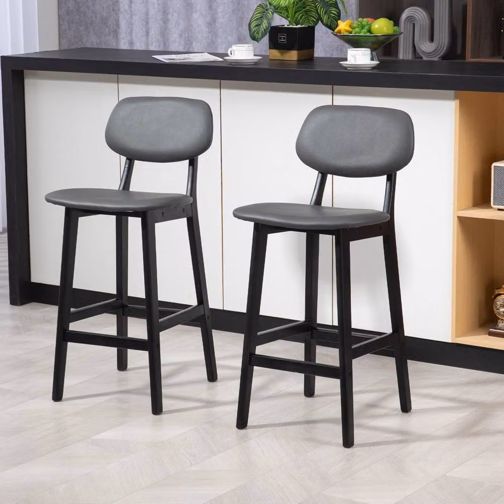 Wyld Haus Lavidiel Set of 2 Modern Faux Leather Bar Stools in Dark Grey – 3