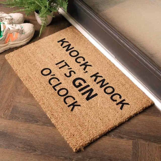 Artsy Mats Knock Knock It's O'Clock Doormat in Black, W: 60 cm, D: 40 cm