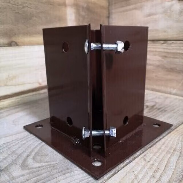 Garden Mile 3 inch Brown Bolt Down Fence Post Support