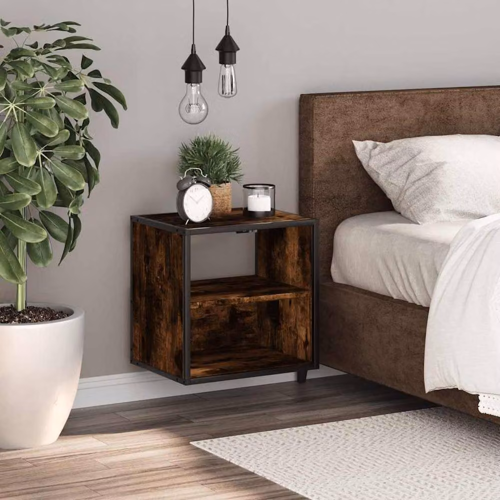 Berkfield Home Wall-mounted Bedside Cabinet in Smoked Oak Brown, W/D/H: 40 x 31 x 39.5 cm – 2
