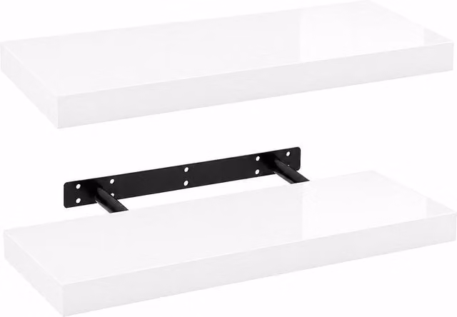 Innoteck Set of 2 High Gloss White Floating Shelves, 60 cm
