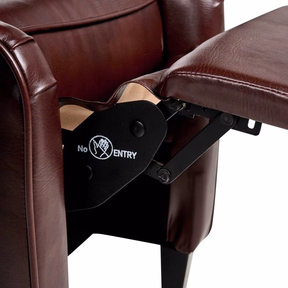 Wyld and Coco Heritage Recliner Armchair in Dark Brown Faux Leather with Ottoman and Solid Wood Frame – 6