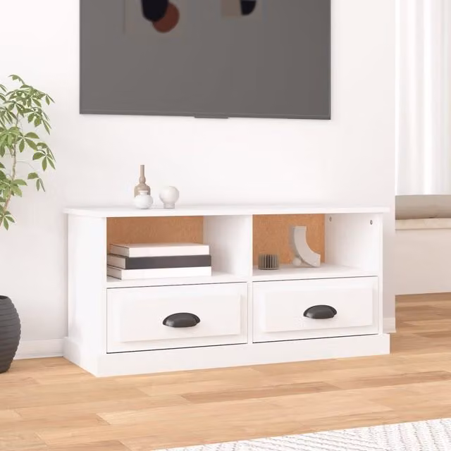 Berkfield Home Modern White TV Cabinet in Matt MDF, W: 93 cm, D: 35.5 cm, H: 45 cm – 1