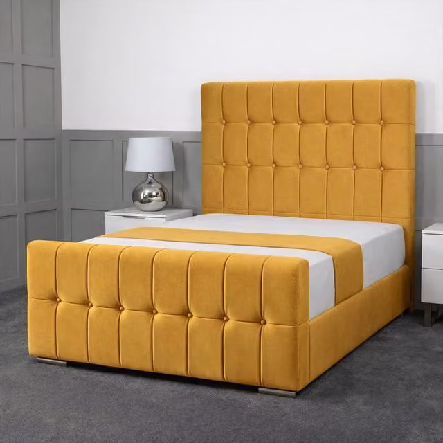 Living Comfort Bedz Belmont Super King Upholstered Velvet Gas Lift Storage Bed in Yellow