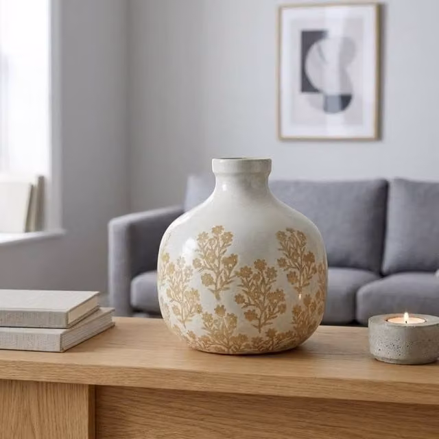 Garden Greatness Relica Rustic Floral Ceramic Tabletop Vase in Brown and Multicolour, H 21.5 cm x W 21.5 cm x D 19 cm