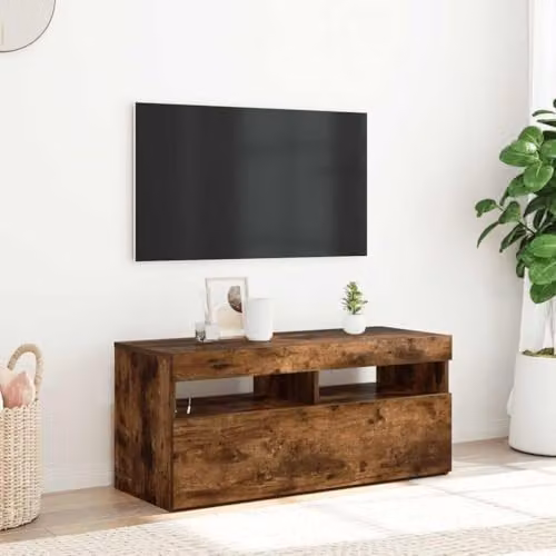vidaXL Smoked Oak TV Cabinet with RGB LED Lights in Brown – 2
